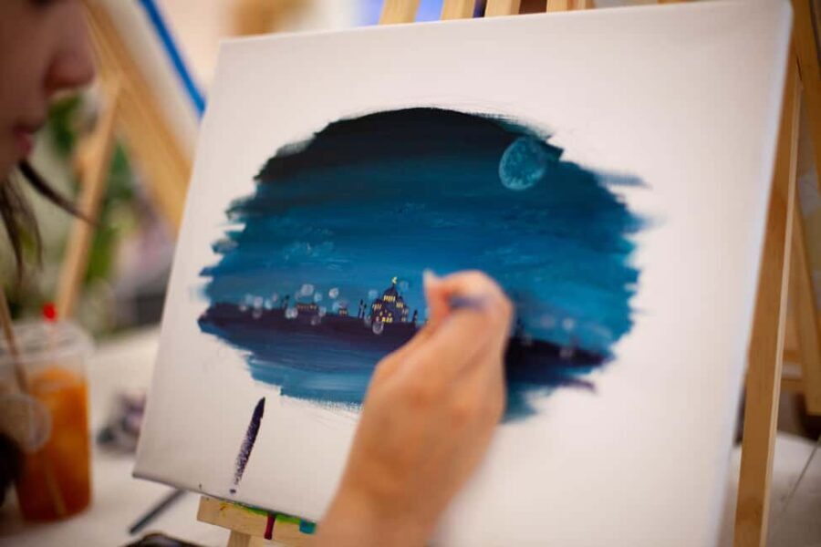 Paris : Painting experience in an art cafe - Materials, Apron, and That Included Drink